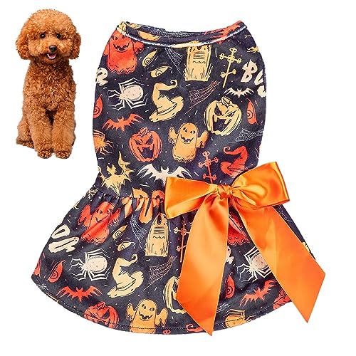 Halloween-Haustierkleidung,Hunde-Halloween-Kleid - Lustige Gespenster-Skelett-Haustierröcke mit Fliege, Outfits für kleine Hunde und Katzen. Juzinqu von Juzinqu