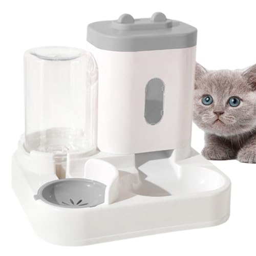 2-in-1 Tierfutter- und Wasserspender Automatischer Katzenfutterspender Katzenfutter und Wasserstation Verstellbarer Tierfutterspender Leicht zu Reinigen Pet Feeder für Haustiere Zuhause, Weiß von Jvjggag