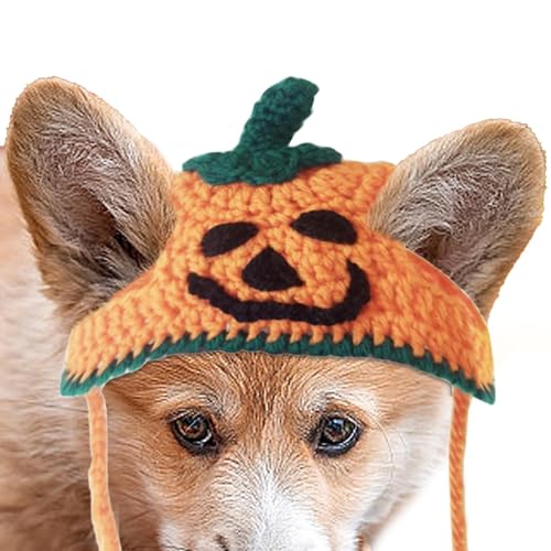 Halloween-Haustiermütze, Kürbishut für Haustiere, Halloween-Hundekostüme, Cosplay- , Strickmütze mit Sabbertuch, Polyester-Material, 20 x 12 x 2 cm, für kleine und mittelgroße Hunde und Katzen von Jvjggag