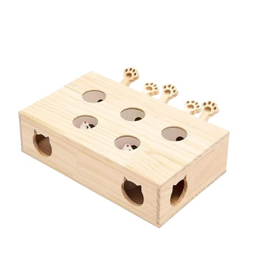 Jvjggag Cat Mice Toy, Interactive Cat Game, Wooden Hunting Toy, Mice Catching Toy, Interactive Wooden Catching Mice Gamefor Exercise and Play Simulated Hunting Toy for Cats for Indoor von Jvjggag