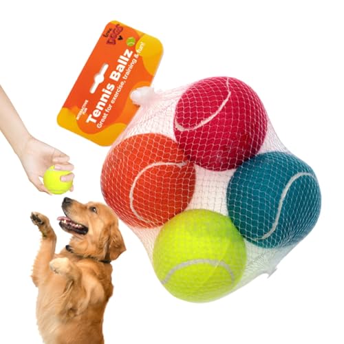 Jvjggag Dog Toy Balls, Dog Balls Teething Toys, Pet Ball for Dogs, 4X Dog Fetch Ball, Tennis Balls for Dogs, Squeaky Dog Ball, Puppy Chew Toys, Interactive Dog Toys, Dog Training Toys, Exercise Balls von Jvjggag