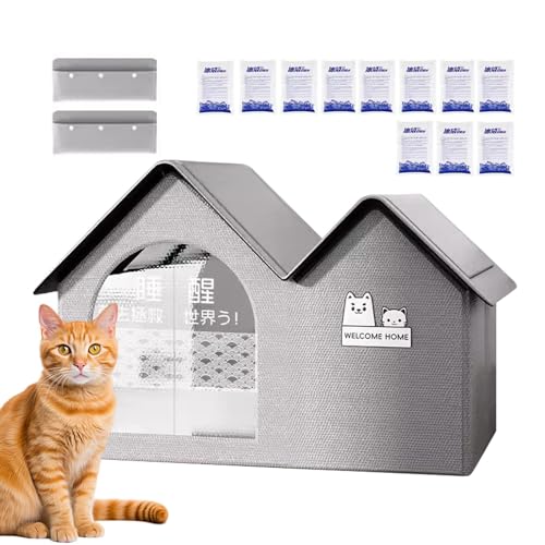 Large Cat Cooling House | Cat House with Ice Packs | Waterproof Cat Shelter, Indoor Outdoor Waterproof Pet Cooling House with 10 Ice Packs for Puppies von Jvjggag