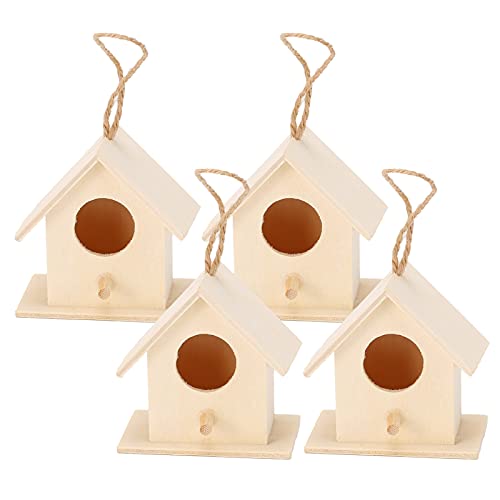 4er-Pack Mini-Vogelhäuser aus Holz, Häuschen zum Aufhängen für kleine Vögel, Nistkästen aus Holz, Vogelhaus, Barschhaus für draußen, Vogelhäuschen, Vogelnester, Käfig, Ornament, von Jwthee