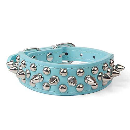 Jxinrong verstellbares Halsband aus PU-Leder für Katzen, Welpen und Hunde, M(12"-14.5" Neck), blau von Jxinrong