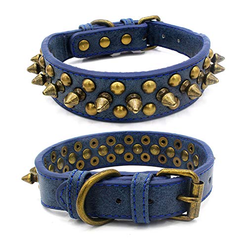 Jxinrong verstellbares Halsband aus PU-Leder für Katzen, Welpen und Hunde, M(12"-14.5" Neck), marineblau von Jxinrong