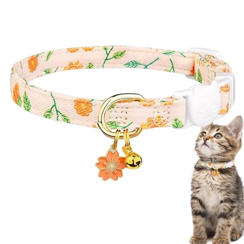 Breakaway-Katzenhalsband, Blumen-Anhänger, Kätzchen-Halsband mit Glöckchen, sichere Sicherheitsschnalle, Haustierhalsbänder für den Außenbereich, Breakaway-Halsbänder mit Glöckchen für drinnen und von Jyxuyy