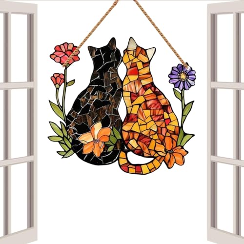 Katzen-Fensterbehang, Buntglas-Fensteranhänger, Sonnenfänger für Fenster, Kugelprisma, Regenbogen-Maker-Kette, leicht, hochwertig, 15 x 14 cm für Schlafzimmer, Toilette von Jyxuyy