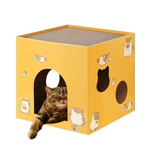 Katzenkrallenschärfer-Haus, Katzenkratzer Für Den Innenbereich, Multifunktionale Katzenkratzbox, Langlebiger Katzenkrallenschärfer, Pappkratzer Für Katzen, 35 X 35 X 35 cm, Gelb, Für Katzen von Jyxuyy