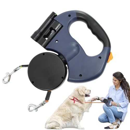 Retractable Dog Lead with 360-Degree Rotating Leash, Double Dog Leash for Two Pets, Wear-Resistant Night Walking Dog Lead with Reflective Tape, Portable Pet Cord for Travel von Jyxuyy