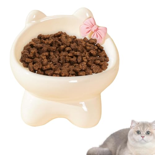 Tilted Ceramic Cat Bowl | Ergonomically Designed 15-Degree Raised Feeding Bowl | Non-Slip Kitten-Shaped Pet Bowl Ideal for Indoor Cats, Small Dogs, and Kittens’ Feeding Comfort von Jyxuyy