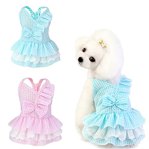 2 Stück Hundekleid mit Schleifenknoten Elegant Prinzessin Hundekleider Plaid Hund Sommerkleid für Kleine Mittlere Hund Katze Haustier Tutu Geburtstagskleid Atmungsaktiv Niedlich Doggie Outfit Welpen Party Schleife Bekleidung (XX-Large) von K ERATISNIK