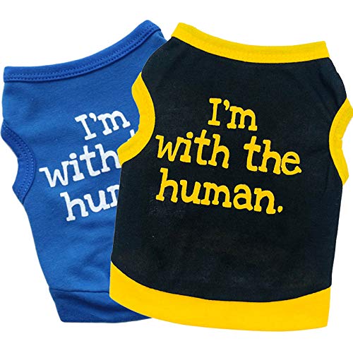 2 Stück Welpenshirt Hundehemd Katzenshirt I'm with The Human Print Pet Vest Dog T-Shirts Soft Tank Top Ärmellose Weste Hund Tee Shirt für Kleine Hunde (groß) von K ERATISNIK