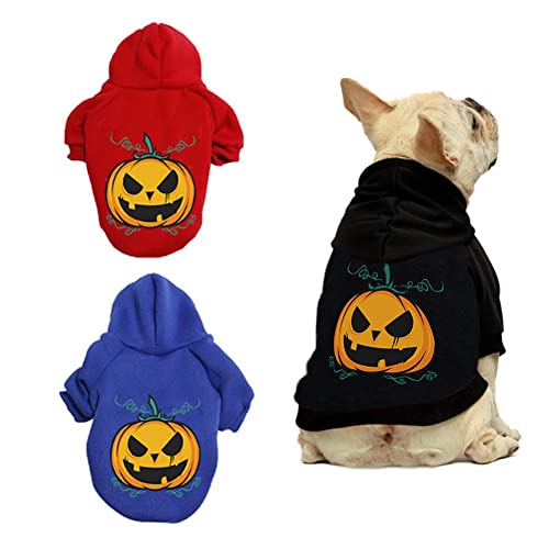 3 Stück Hunde-Halloween-Kostüme Kürbis Geister Halloween Hunde Kleidung Welpen Hoodies Skelette Doggie Winter Kleidung Sweatshirt Haustier Kapuzenmantel Katze Jacken Bekleidung (Medium) von K ERATISNIK