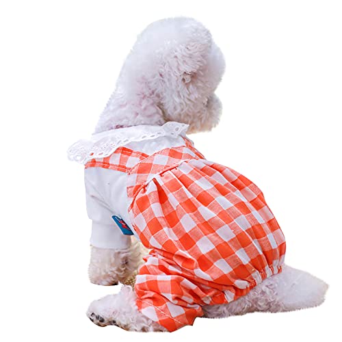 K ERATISNIK Hunde-Einteiler, kariert, Haustierkleidung, Prinzessinnen-Hunde-Shirts, entzückender Katzen-Jumpsuit, Welpen, Freizeit-Outfit, Hunde-Overall für kleine Hunde, Katzen (M, Orange) von K ERATISNIK