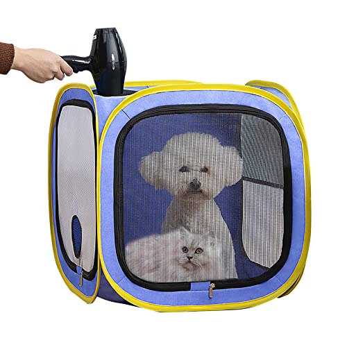 K ERATISNIK Pet Drying Box Portable Folding Dog Dryer Cage Pet Clean Grooming Hair Room Pet Travel Bags Drying Crate Cage for Small Medium Dogs Cats (Blue) von K ERATISNIK