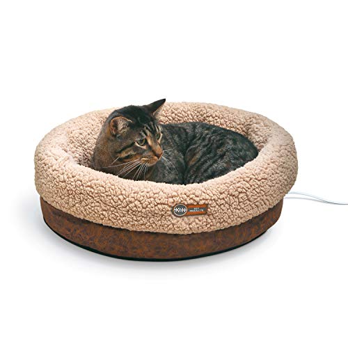 K&H PET PRODUCTS Beheiztes Thermo-Snuggle Cup Bomber Indoor Beheiztes Katzenbett, Beheiztes Haustierbett für Indoor-Katzen und kleine Hunde, Thermisch wärmendes großes Katzenbett, rundes von K&H