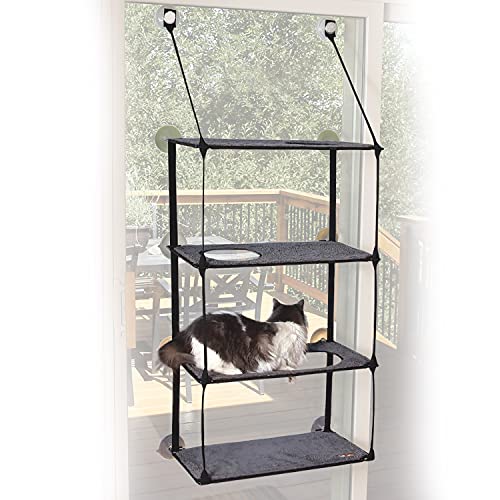 K&H PET PRODUCTS EZ Mount Katzen-Fensterstange für große Katzen, stabile Fenster-Hängematte, Stahlrahmen, stabile Saugnäpfe, 4 waschbare Regalabdeckungen, faltbar, passend für 68,6 cm B x 149,9 cm H von K&H