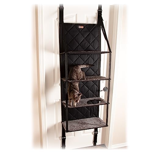 K&H Pet Products Hangin' Kratzbaum – Türmontierte Kletterkatze, Wandstange, Möbel, Katzenhängematte für den Innenbereich, hängendes/erhöhtes Bett, 4 Etagen, grau, 30,5 x 55,9 x 165,9 cm von K&H