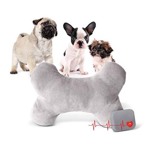 K&H PET PRODUCTS Mutter-Herzschlag-Plüsch-Hundeknochen-Kissen, Grau, kleine Rassen, Herzschlag-Rhythmus, 20,3 cm von K&H