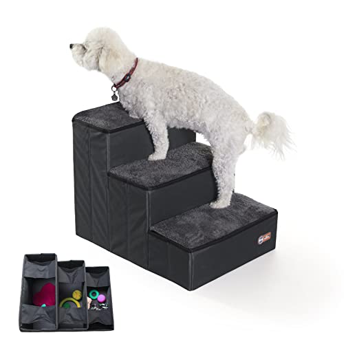 K&H Pet Products Faltbare Haustiertreppe mit Stauraum für Hunde und Katzen, Anthrazit/Grau, 3 Stufen von K&H