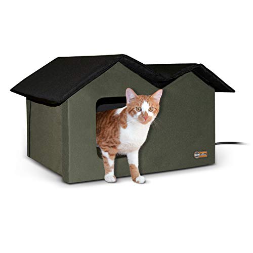 K&H PET PRODUCTS Beheiztes Katzenhaus für draußen, extra breit, Winterunterschlupf für Wildtiere – Katzenhaus für Outdoor-Katzen, beheiztes Kitty-Haus für draußen, wetterfest, isolierter Schutz, 67,3 von K&H