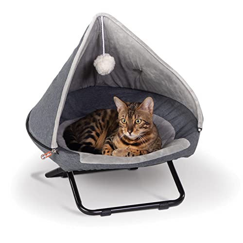 K&H PET PRODUCTS Erhöhtes gemütliches Kinderbett mit Kapuze, Größe S, 48,3 cm, Grau von K&H