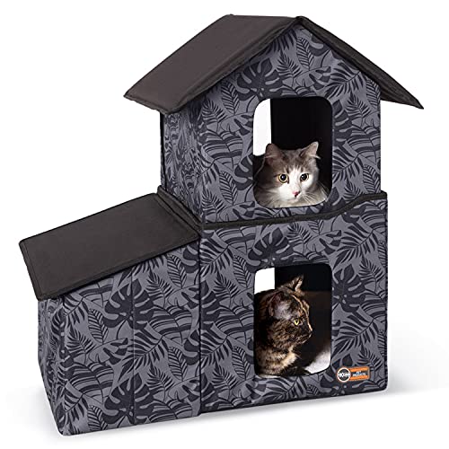 K&H PET PRODUCTS Zweistöckiges Kätzchenhaus mit Esszimmer, ungeheizt, 55,9 x 68,9 x 68,9 cm, Grau von K&H