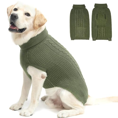 K9meme Hundepullover mit Zopfmuster für kleine, mittelgroße und große Hunde mit reflektierendem Garn für Herbst Winter, weiche, warme Hundekleidung für Rassen in S, M, L, Hundestrickwaren mit Loch für von K9meme