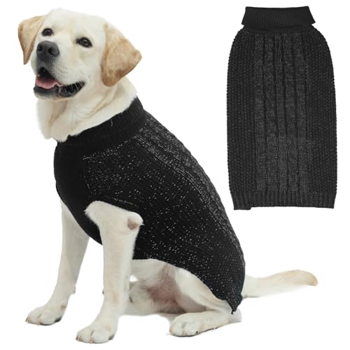 K9meme Hundepullover mit Zopfmuster für kleine, mittelgroße und große Hunde mit reflektierendem Garn für Herbst Winter, weiche, warme Hundekleidung für Rassen in S, M, L, Hundestrickwaren mit Loch für von K9meme