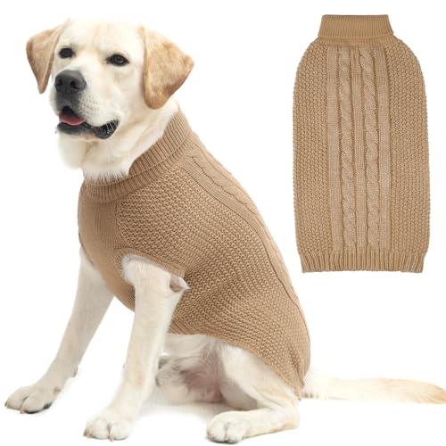 K9meme Hundepullover mit Zopfmuster für kleine, mittelgroße und große Hunde mit reflektierendem Garn für Herbst Winter, weiche, warme Hundekleidung für Rassen in S, M, L, Hundestrickwaren mit Loch für von K9meme