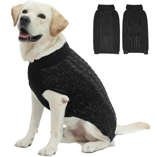 K9meme Hundepullover mit Zopfmuster für kleine, mittelgroße und große Hunde mit reflektierendem Garn für Herbst Winter, weiche, warme Hundekleidung für Rassen in S, M, L, Hundestrickwaren mit Loch für von K9meme