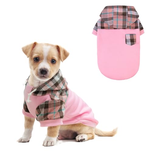 K9meme Hunde-Kapuzenpullover mit Karomuster für kleine, mittelgroße und große Hunde, warmes Hunde-Sweatshirt mit Loch für Hut und Leine, Hundekleidung für Welpen, Bulldoggen, XS, S, M, L, weicher von K9meme