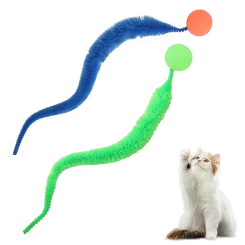 2 Stück Typisierter Wackelball für Katzen, Katzenspielzeug Ball mit Raupenschwanz, Einfarbiges Wiggly Ball für Katzen, Katzenspielzeug Selbstbeschäftigung für Haushalt Zoohandlung von KAHOUI