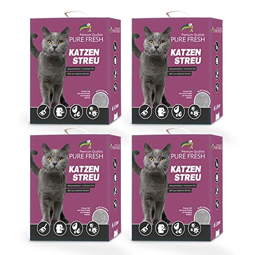 KAHU® Pure Fresh Katzenstreu mit Babypuderduft 6L(4 x 5,2kg) • Klumpstreu für Katzenklo • Naturstreu aus Kalzium Bentonit • Hoch absorbierend & stark klumpend • Bekämpft Gerüche aktiv von KAHU