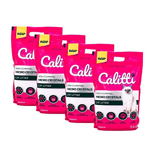 KAHU by CALITTI Micro Silikat Katzenstreu • Premium Crystals Silikatstreu • Saugstark Kiselgel • Katzensand • Staubfrei • Klumpfrei • 4er Pack (15,2L) • Feinheit: Micro Crystals von KAHU