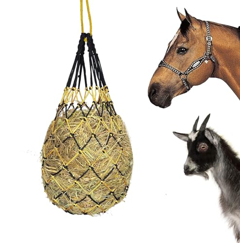 KAKOLOPT Heunetz für Pferde, Heunetze für Pferde, Heuhalter, langsames Heunetz, Futternetz mit 120 cm Seil, für Pferde, Karotten, Heu, Futtertasche, stabile Feldtasche für Ziegen, Schafe, Pferde, 1 von KAKOLOPT