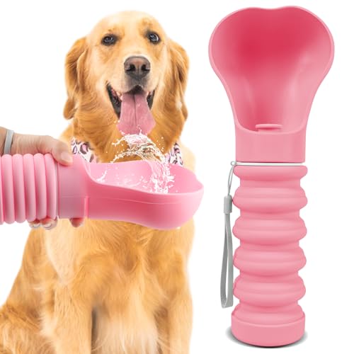 Hunde-Wasserflasche, tragbar, faltbar, Reise-Wassernapf-Spender, 540 ml, Welpen-Trinkflasche mit Napf für Spaziergänge im Freien, Wandern (Rosa) von KALAMANDA