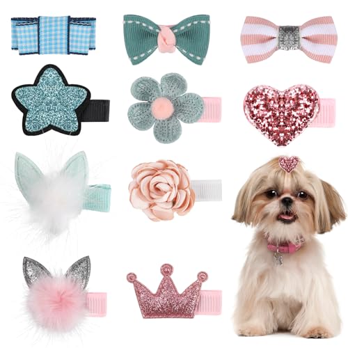 10 Stück kleine Hunde-Haarspangen,Hunde-Haarschleifen,Welpen-Haarspangen,Haustier-Haar-Accessoires,Welpen-Kronen-Zubehör, Blumen-Accessoires,Herz-Accessoires,Haarnadel-Katzen-Haarknoten (Zehn-Stil) von KALIONE