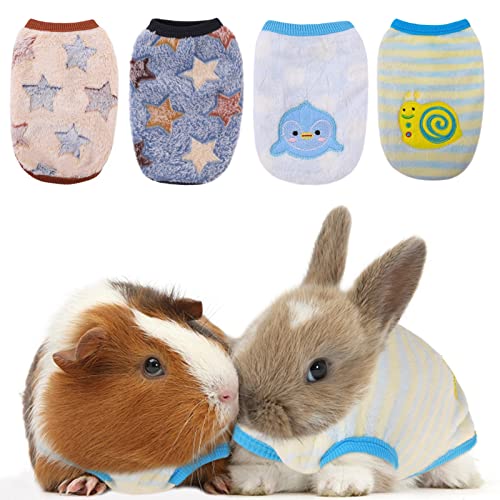 4 Stück Meerschweinchen-Kleidung, Kaninchen, warme Weste, Flanell-Fleece, Haustier-Kostüm, T-Shirt für kleine Tiere, Kätzchen, Frettchen, Chihuahua, Welpen von KAMA BRIDAL