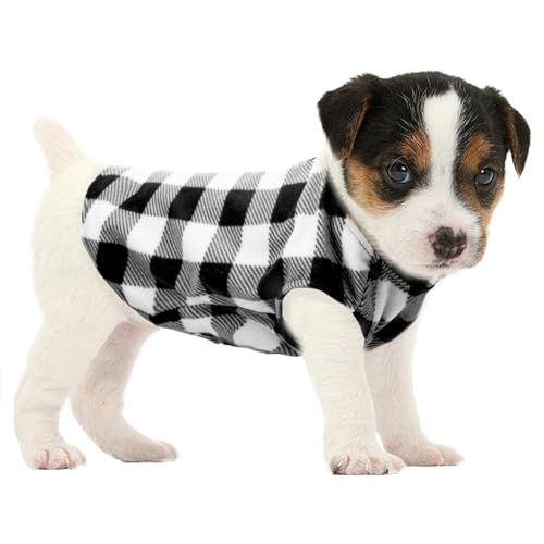 KAMA BRIDAL Hund Frühling Herbst Wintermantel Hundepullover Hunde-Fleeceweste für Katzen kleine und mittelgroße Hunde Dünner Hundepullover, Schwarz & Weiß Plaid (Schwarz, XXXS) von KAMA BRIDAL