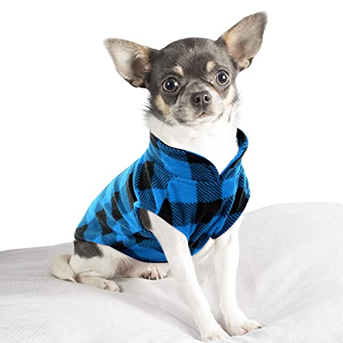 KAMA BRIDAL Hund Frühling Herbst Wintermantel Hundepullover Hunde-Fleeceweste für Katzen kleine und mittelgroße Hunde Dünner Hundepullover Blau & Schwarz Plaid (Blau, XXS) von KAMA BRIDAL