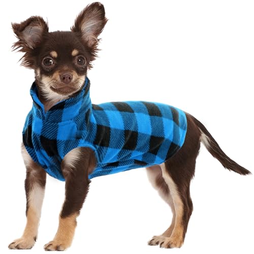 KAMA BRIDAL Hund Frühling Herbst Wintermantel Hundepullover Hunde-Fleeceweste für Katzen kleine und mittelgroße Hunde Dünner Hundepullover Blau & Schwarz Plaid (Blau, XXXS) von KAMA BRIDAL