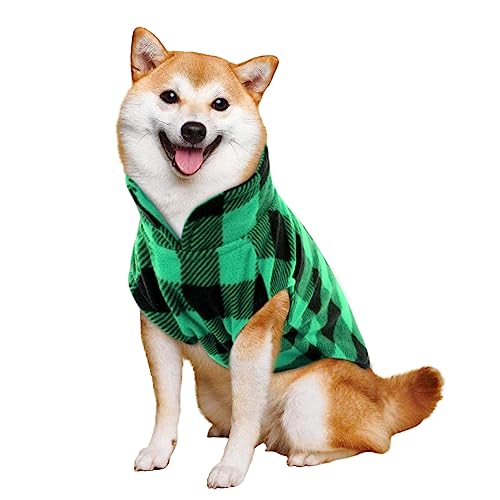 KAMA BRIDAL Hund Frühling Herbst Wintermantel Hundepullover Hunde-Fleeceweste für Katzen kleine und mittelgroße Hunde Dünner Hundepullover Grün & Schwarz Plaid (Grün, L) von KAMA BRIDAL