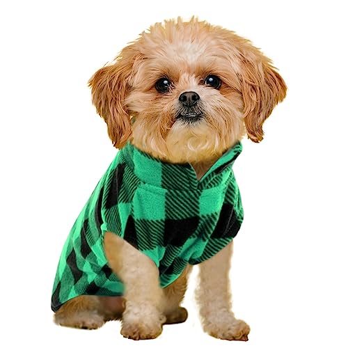 KAMA BRIDAL Hund Frühling Herbst Wintermantel Hundepullover Hunde-Fleeceweste für Katzen kleine und mittelgroße Hunde Dünner Hundepullover Grün & Schwarz Plaid (Grün, S) von KAMA BRIDAL