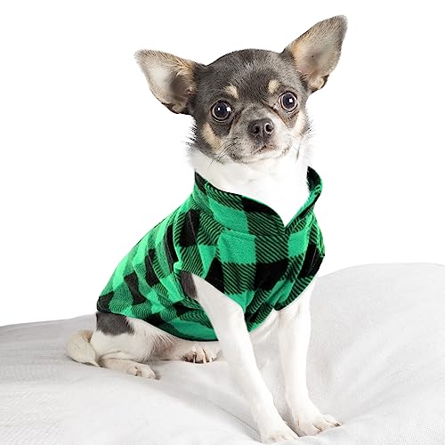 KAMA BRIDAL Hund Frühling Herbst Wintermantel Hundepullover Hunde-Fleeceweste für Katzen kleine und mittelgroße Hunde Dünner Hundepullover Grün & Schwarz Plaid (Grün, XS) von KAMA BRIDAL