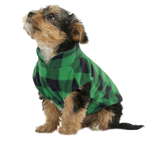 KAMA BRIDAL Hund Frühling Herbst Wintermantel Hundepullover Hunde-Fleeceweste für Katzen kleine und mittelgroße Hunde Dünner Hundepullover Grün & Schwarz Plaid (Grün, XXXS) von KAMA BRIDAL