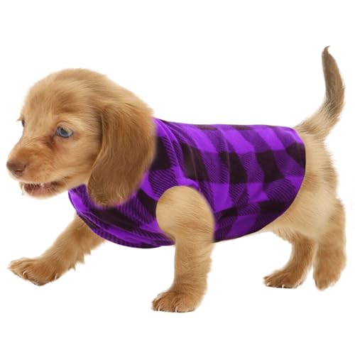 KAMA BRIDAL Hund Frühling Herbst Wintermantel Hundepullover Hunde-Fleeceweste für Katzen kleine und mittelgroße Hunde Dünner Hundepullover Lila & Schwarz Plaid (Violett, XXXS) von KAMA BRIDAL