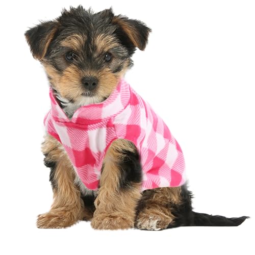 KAMA BRIDAL Hund Frühling Herbst Wintermantel Hundepullover Hunde-Fleeceweste für Katzen kleine und mittelgroße Hunde Dünner Hundepullover Rosa & Weiß Plaid (Rosa, XXXS) von KAMA BRIDAL