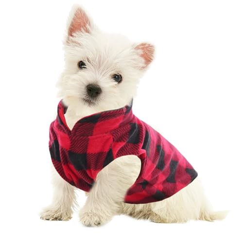 KAMA BRIDAL Hund Frühling Herbst Wintermantel Hundepullover Hunde-Fleeceweste für Katzen kleine und mittelgroße Hunde Dünner Hundepullover Rot & Schwarz Plaid (Rot, XXXS) von KAMA BRIDAL