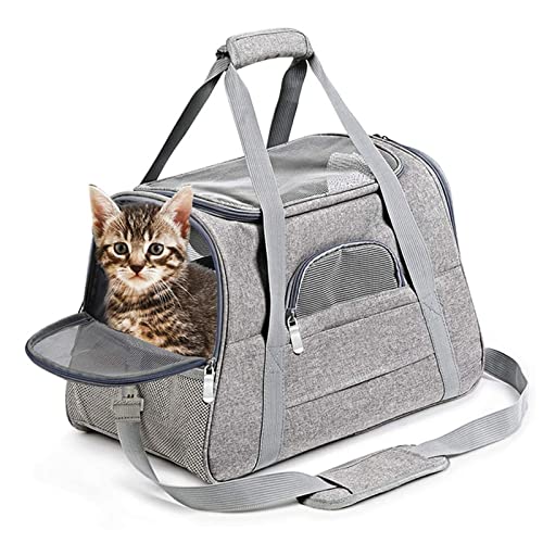 Haustier-Tragetasche Faltbare tragbare Katzen-Tragetasche mit verstellbaren Schultergurten, seitlicher Aufbewahrungstasche, abnehmbarer Matte, atmungsaktivem Mesh, waschbar, reisefreundlich for Hunde, von KANBUN